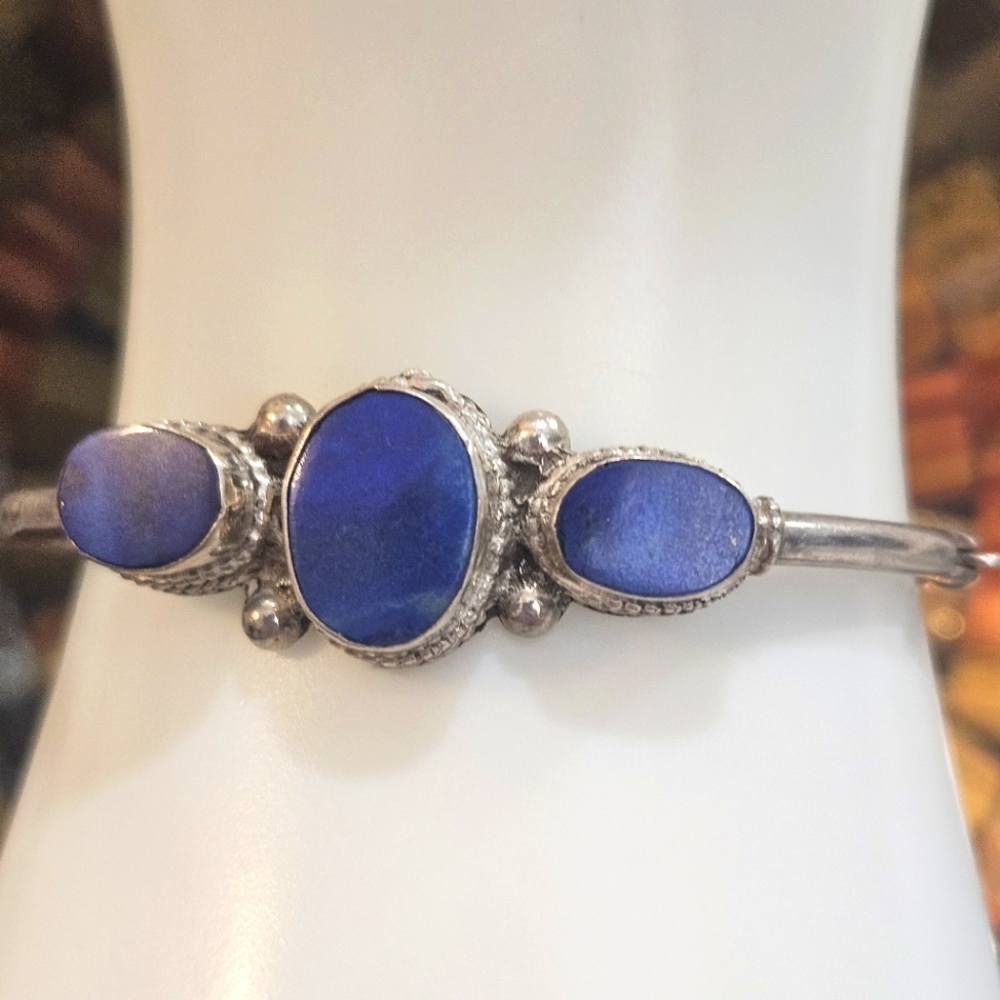925 Sterling Silver Antique Lapis Lazuli Bangle